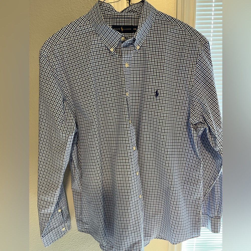 Men’s Ralph Lauren XXL small checkered button down dress shirt.
